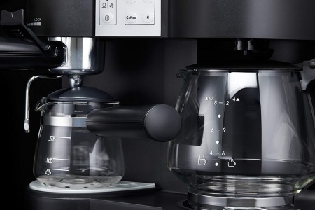 Combination espresso outlet and coffee maker