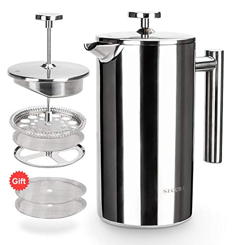 Gourmia GCM9845 French Press Coffee Maker Set 800 ml Decorative French Press Coffee Brewer with 4 Matching Stainless Steel Drinking Cups
