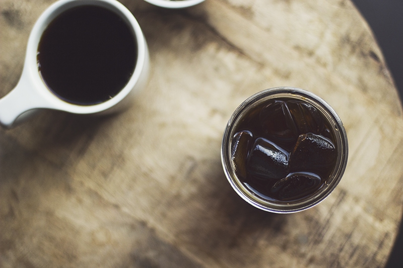 cold brew and hot brewed coffee on the table