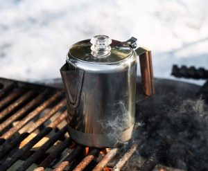 A camping coffee percolator