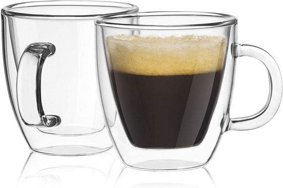 zenco living Espresso Cups (4 Ounce) with Large Handle, Set of  6 - Glass Coffee Cups for Nespresso Lungo, Double Espresso, Cortado:  Espresso Cups