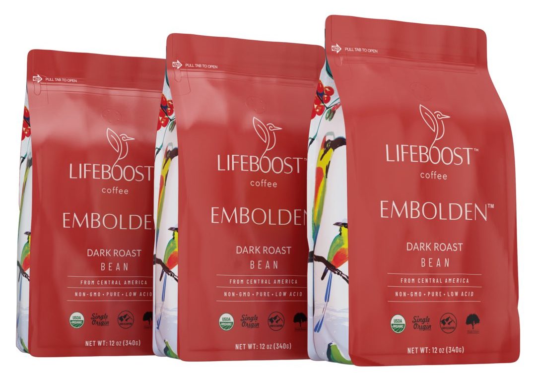 Lifeboost dark roast coffee bags