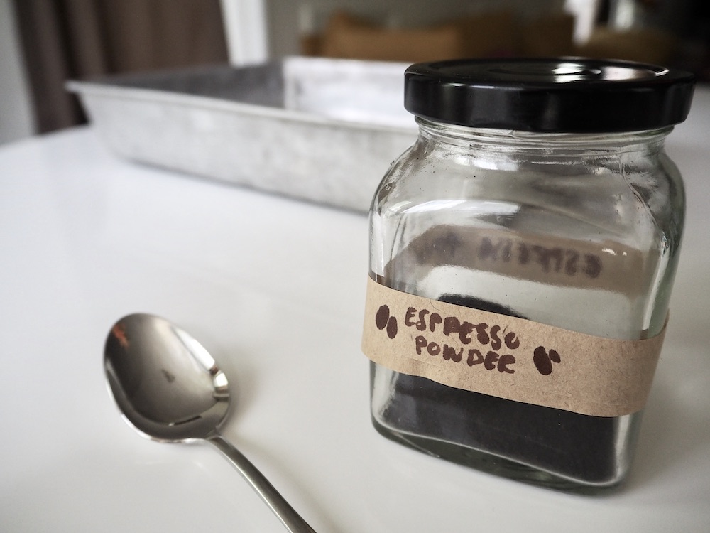 Espresso powder in airtight container