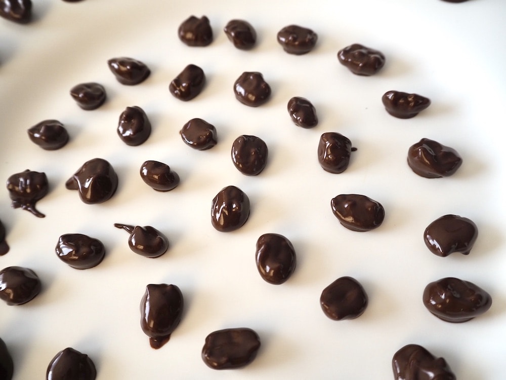 Let chocolate covered espresso beans dry