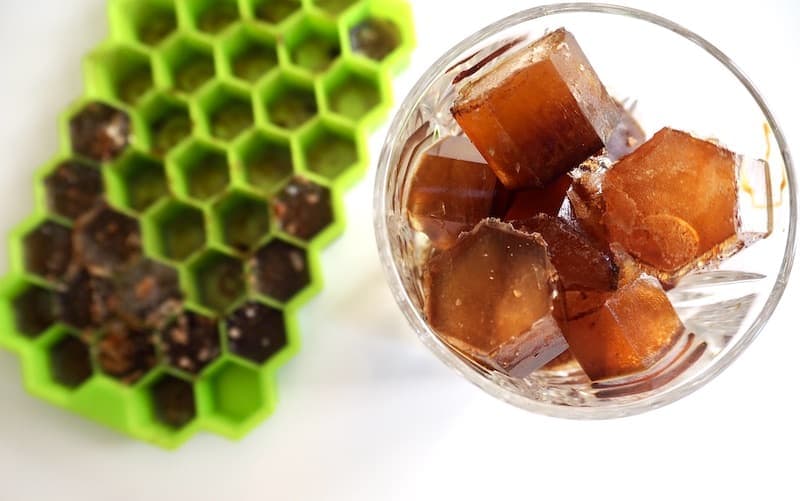 coffee ice cubes in a glass