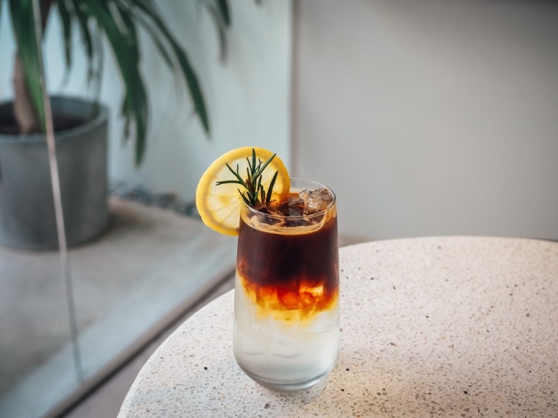 coffee soda with lemon and rosemary