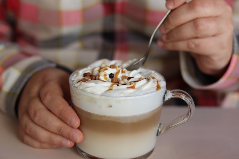 turtle latte with caramel, nuts, and chocolate