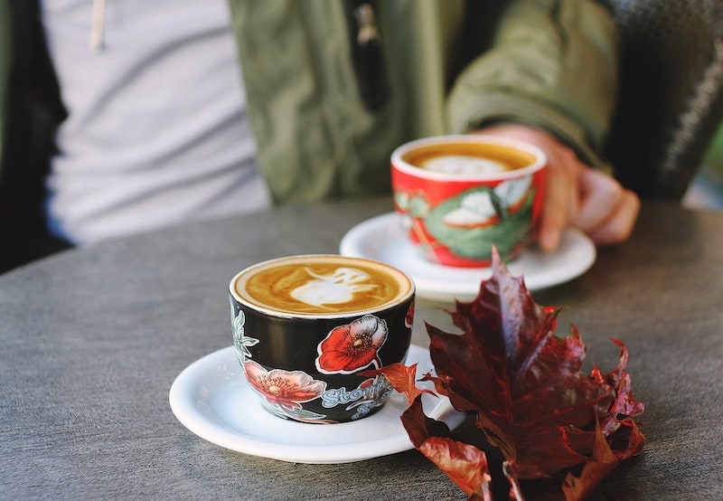 maple pecan latte with ghost latte art