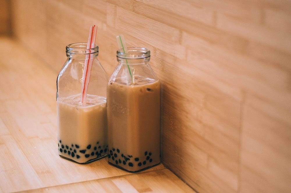 two bottles of bubble tea