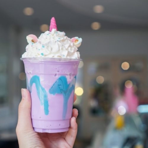 unicorn frappuccino purple blue whipped cream