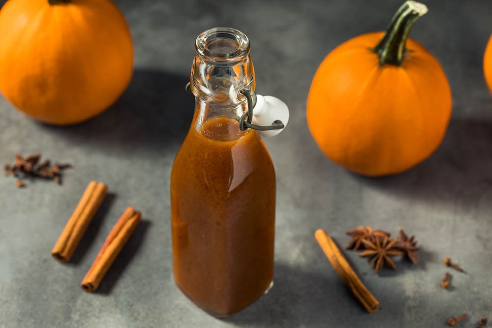 a bottle of homemade pumpkin spice syrup