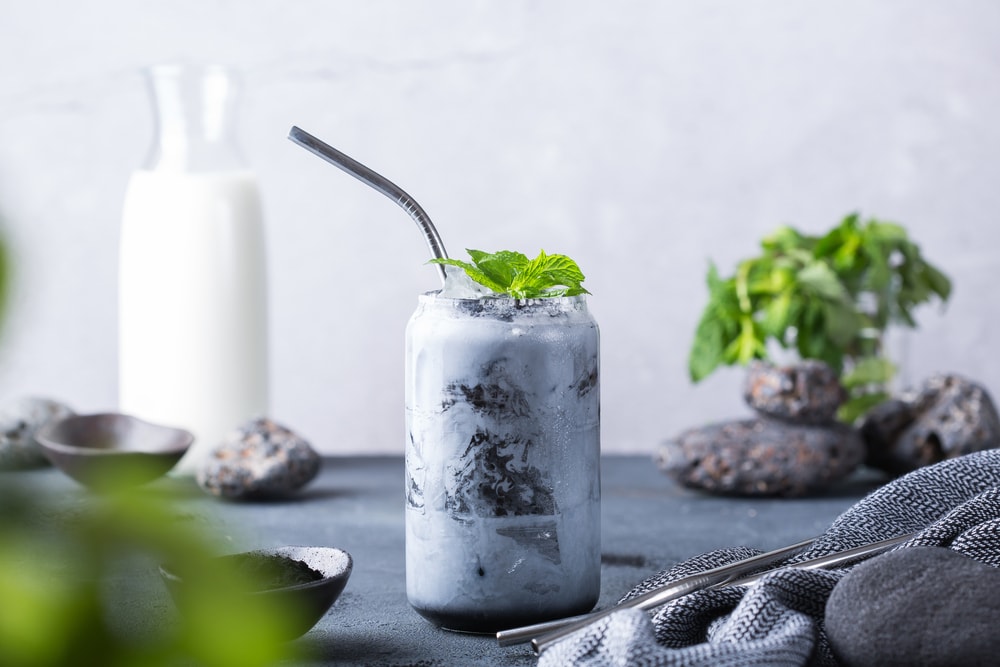 Black iced activated charcoal latte
