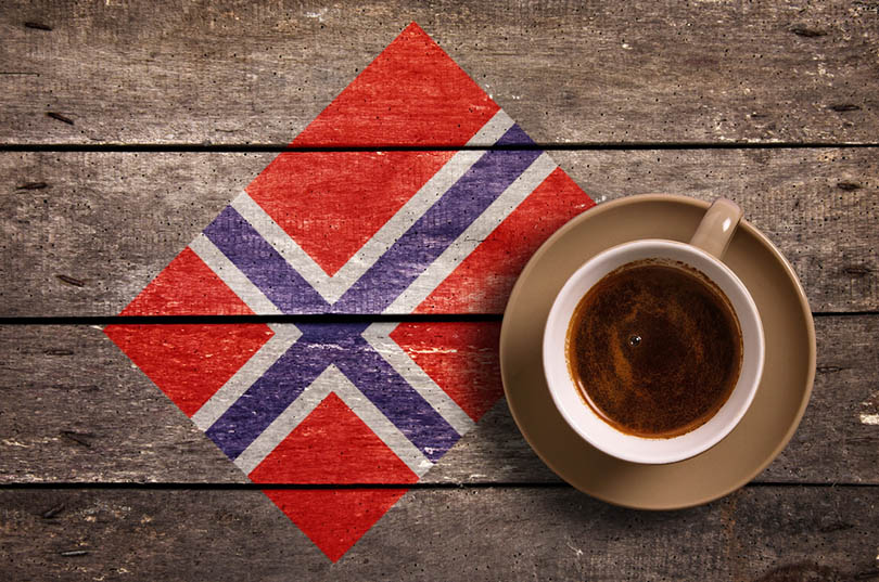 Norway flag with coffee on table