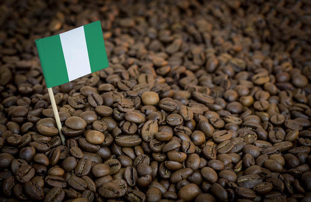 Nigeria flag on coffee beans