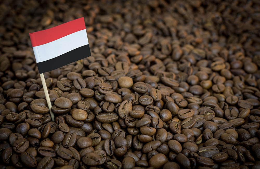 Yemen flag on coffee beans