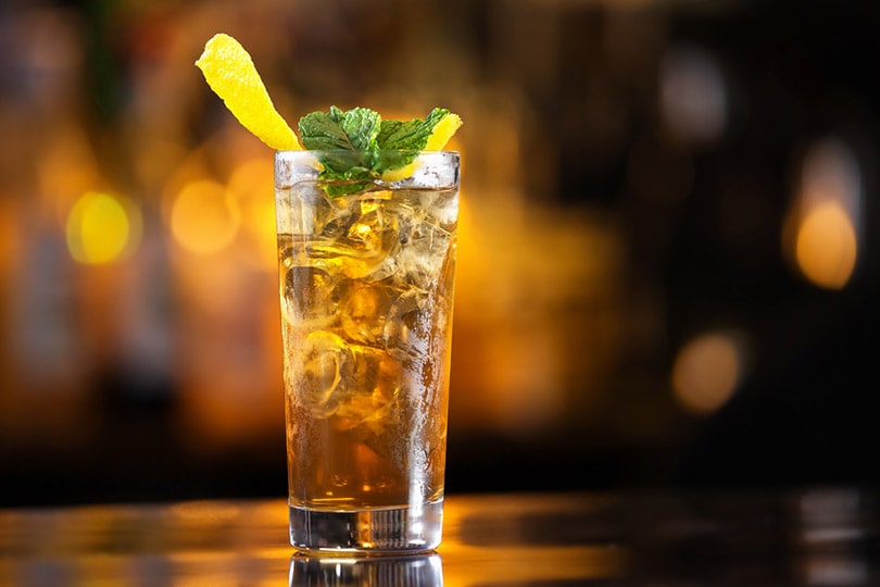 close up of a glass of long island ice tea cocktail