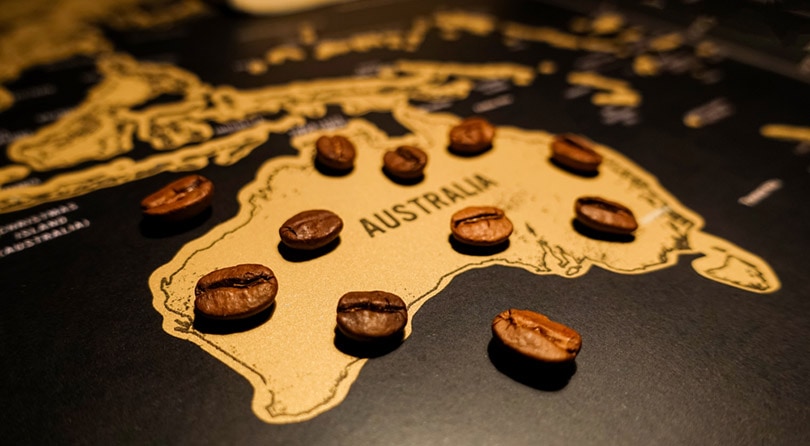 coffee beans on the map of Australia