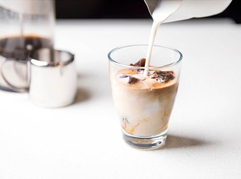 iced mocha with milk and coffee ice cubes