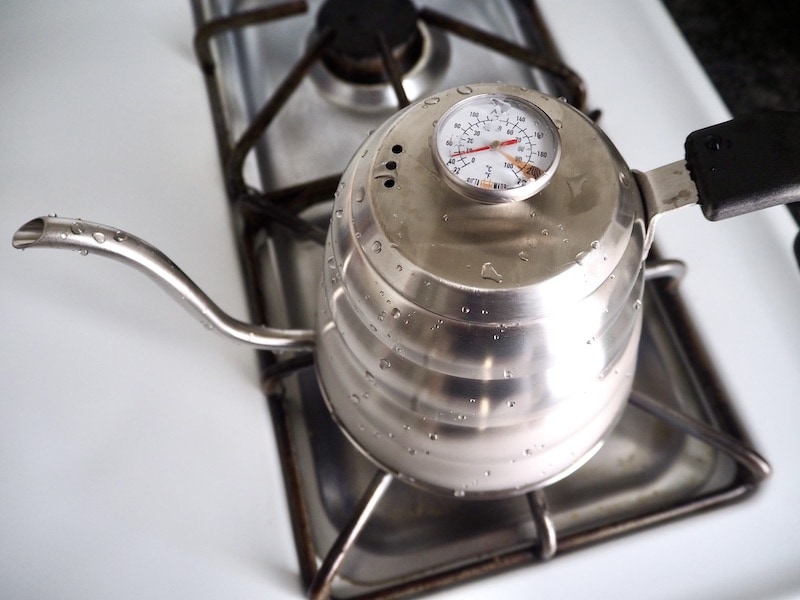 Barista Warrior gooseneck kettle with thermometer