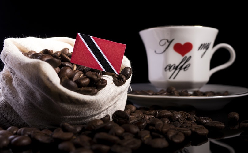 Trinidad and Tobago flag in a bag with coffee beans