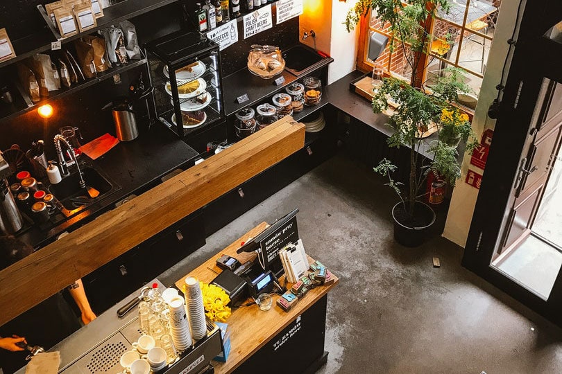 top view of coffee shop interior