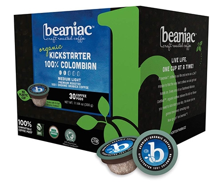 Beaniac Organic Kickstarter 100% Colombian Single Serve Pods