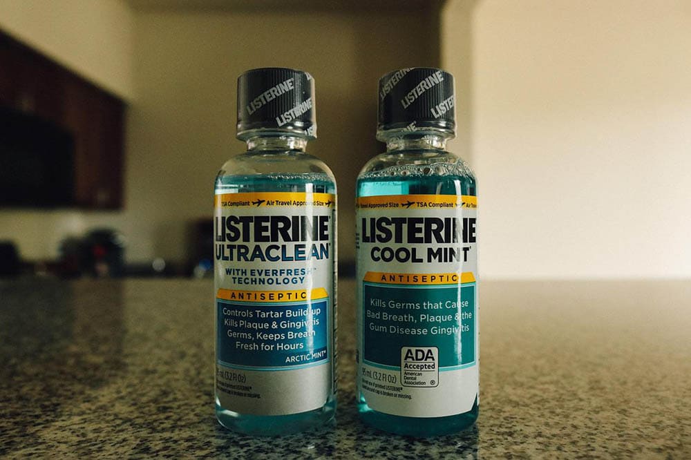 two bottles of listerine mouthwash