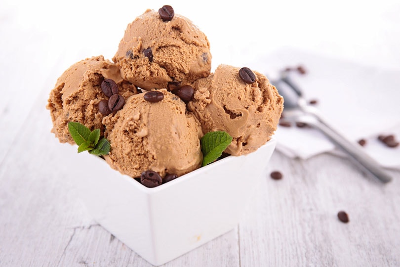 coffee ice cream with coffee beans on top