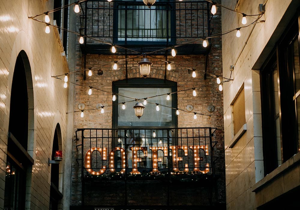 coffee signage in al fresco cafe