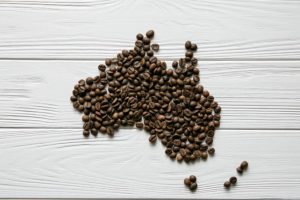 Map of the Australia made of roasted coffee beans