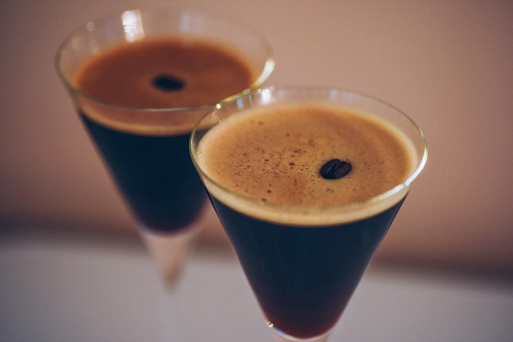two glasses of espresso martinis