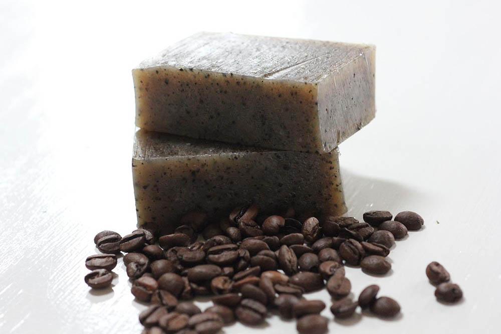 a stack of coffee soap