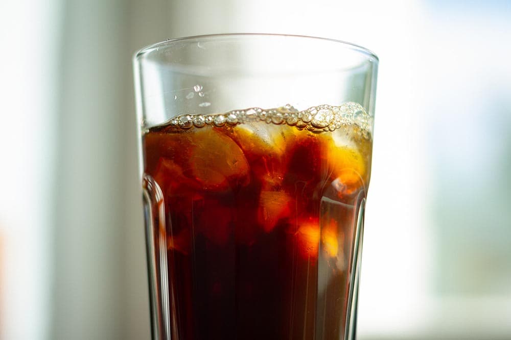 close up iced coffee on a glass