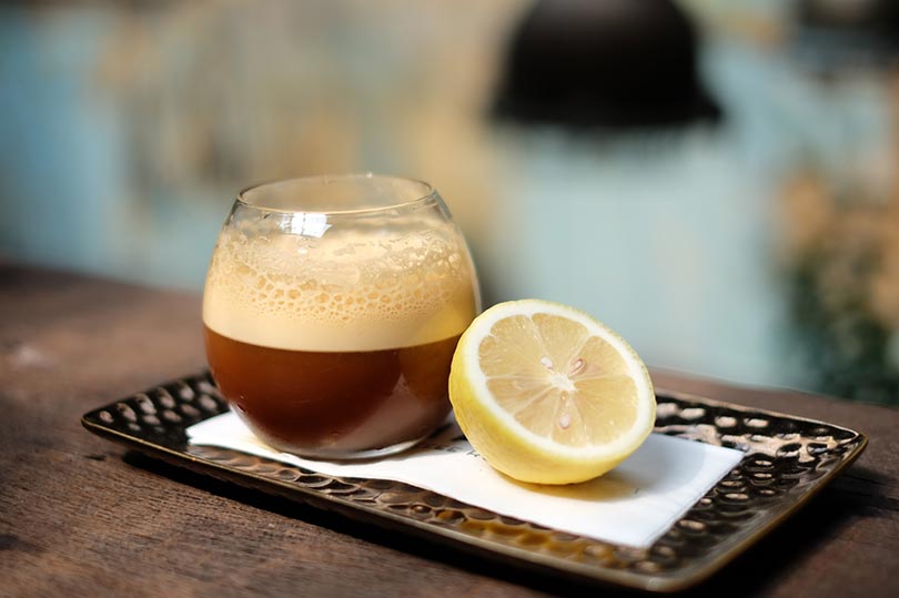 espresso romano coffee serve with lemon