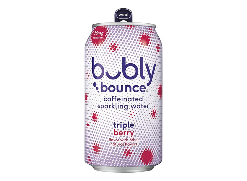 Bubly Bounce Água com gás com cafeína Pacote de latas de 12 onças, baga tripla