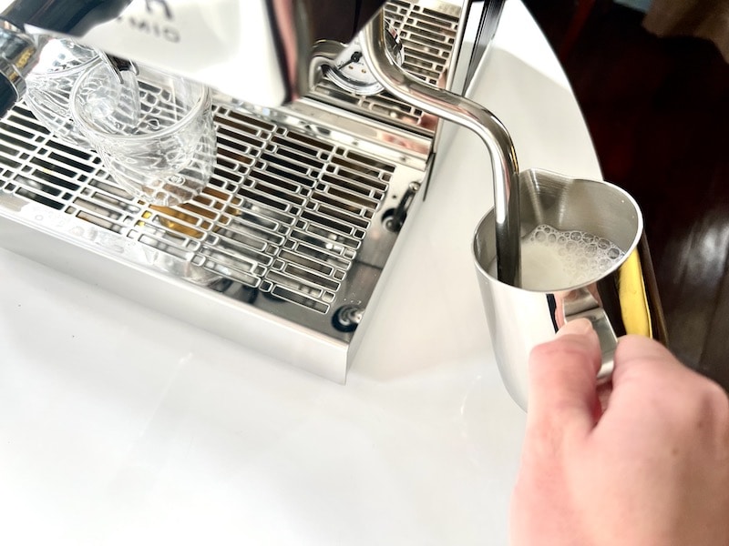 steaming milk on the Diletta Mio espresso machine