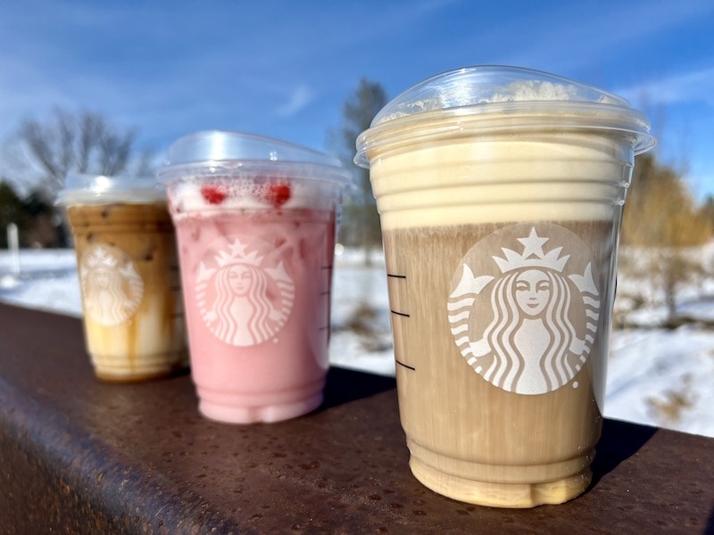 cold brew, pink drink, and iced caramel macchiato cold Starbucks drinks_Kate