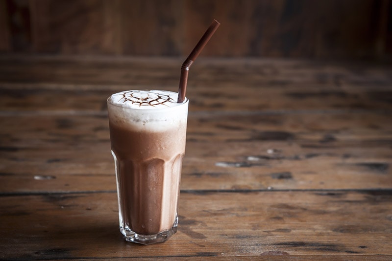 iced chocolate on wood background