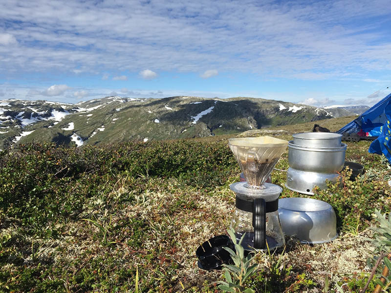 having coffee after hiking
