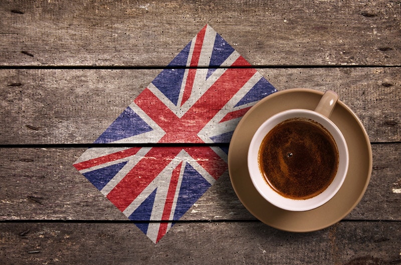 UK flag with coffee on table